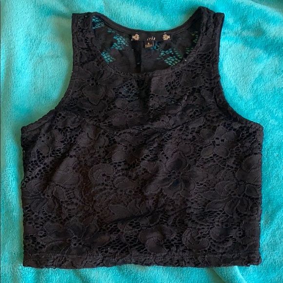 iris Tops - Black Lacy Crop Top